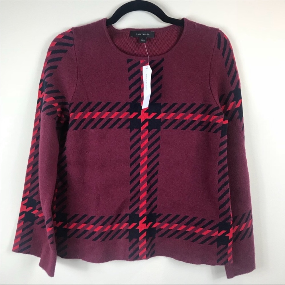 NWT Ann Taylor Red and Plaid Sweater